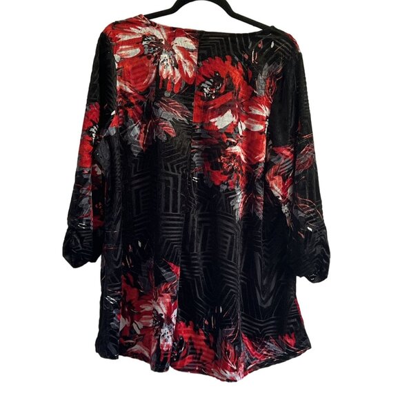 Avenue Womens 18/20 Black Red Floral Velvet Burnout Tunic Top PlusSize Fairygoth - Picture 7 of 7